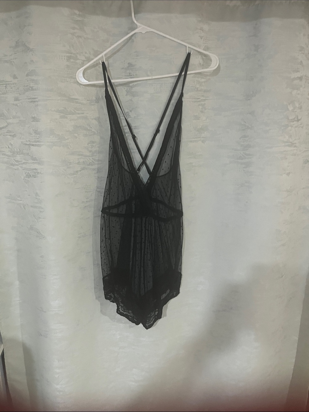 Sheer Black Lace Bodysuit - Strappy V-Neck